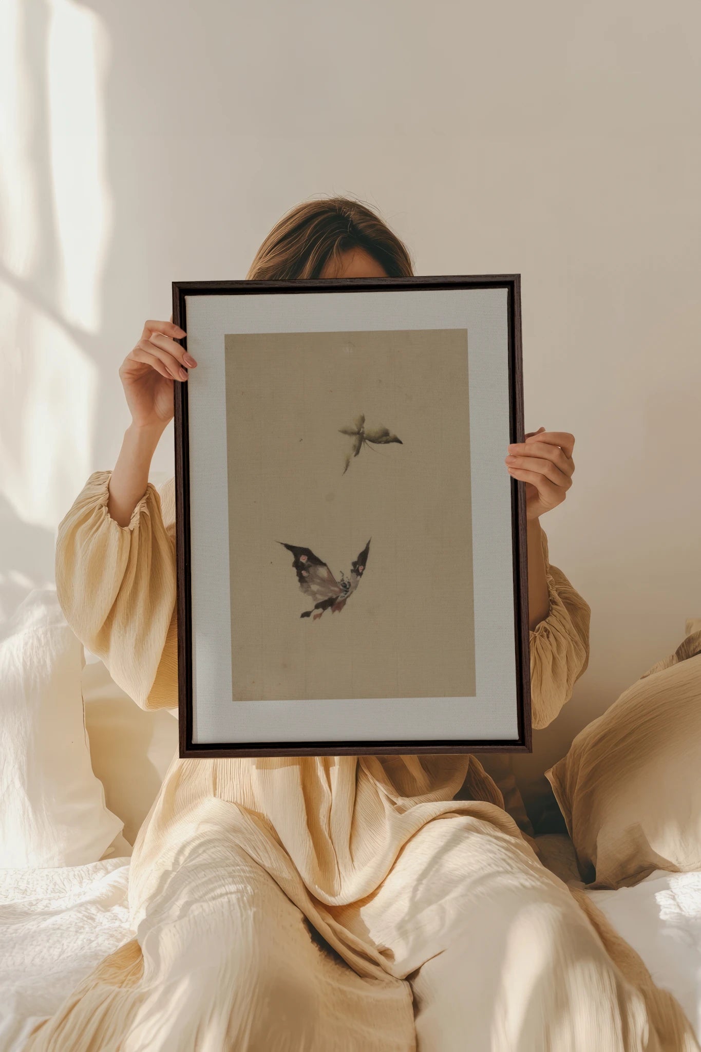 MISTY WINGS, Work on stretched canvas, framed Walnut Brown