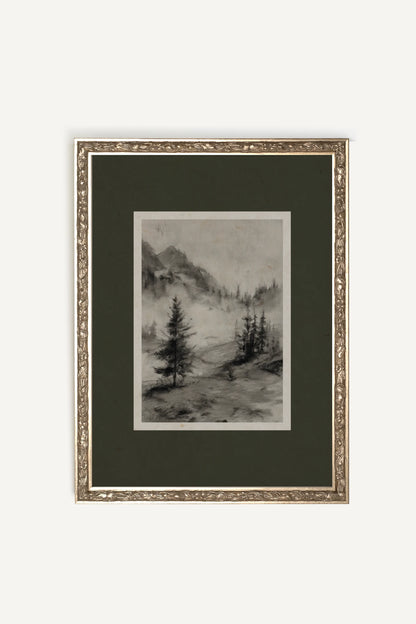 MISTY HEIGHTS, Artwork on rigid canvas, framed Vintage Silver