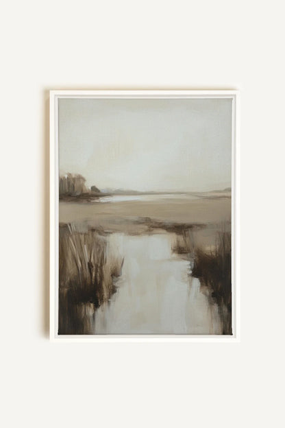 OLEKA CANVAS - MISTY HORIZON, Oeuvre sur toile étirée, encadré Blanc