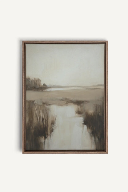 OLEKA CANVAS - MISTY HORIZON, Oeuvre sur toile étirée, encadré Brun Chêne