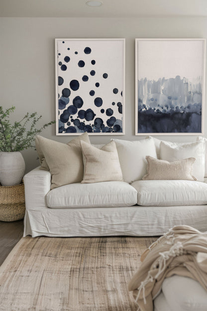 OLEKA CANVAS - OCEAN MIST DUO, 2 Oeuvres sur toile étirée, encadré Blanc