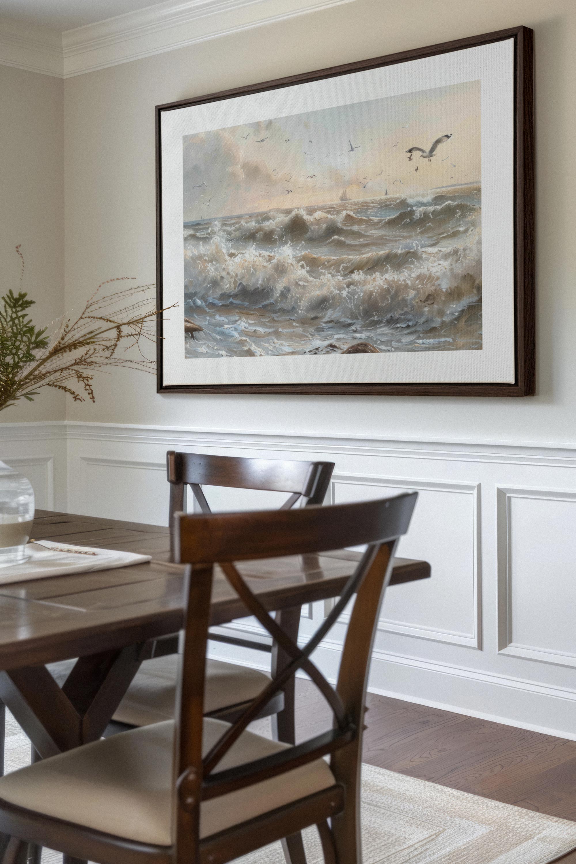 OLEKA CANVAS - JOURNEY OF WAVES, Oeuvre sur toile étirée, encadré Brun Noyer