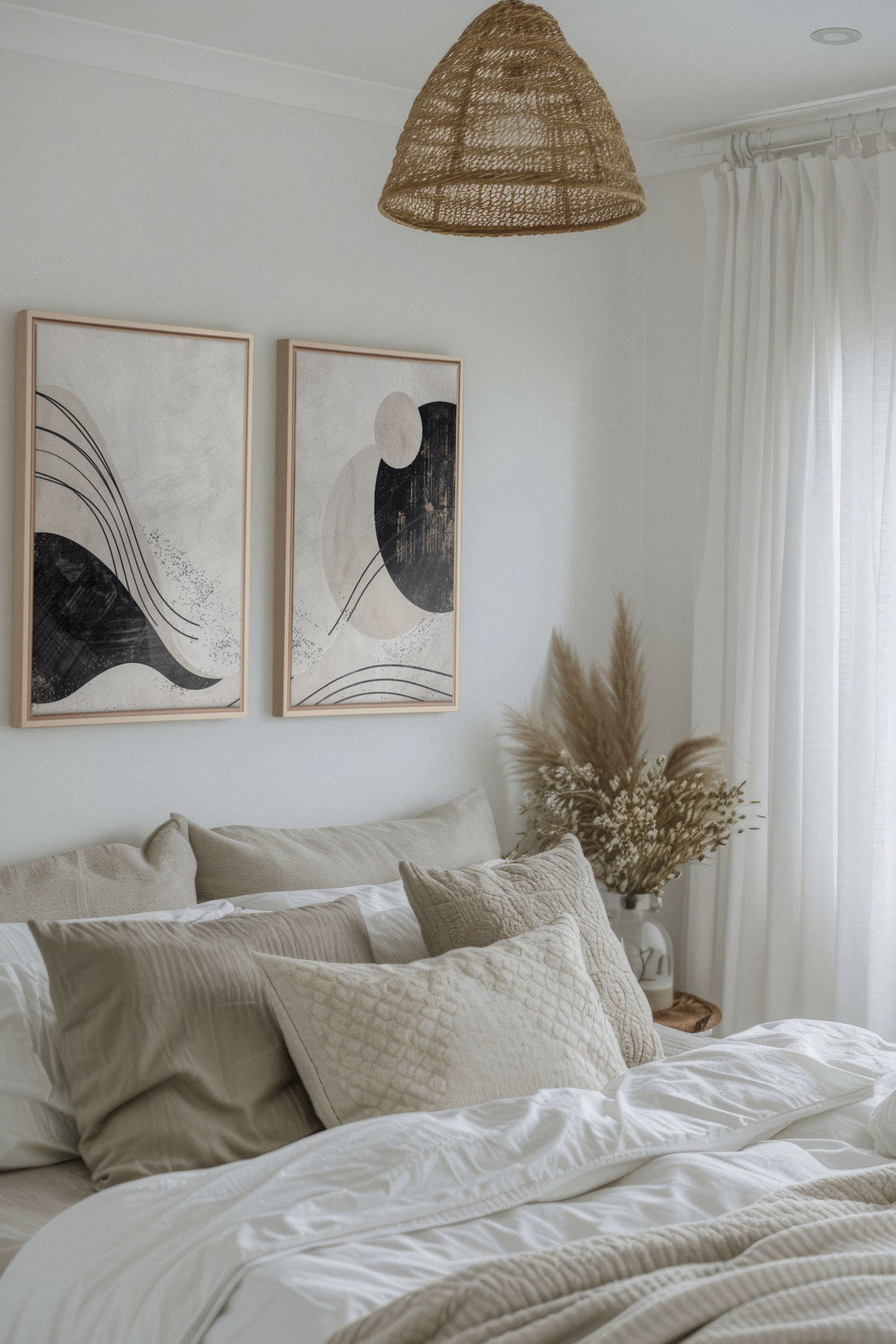 OLEKA CANVAS - MINIMALIST UNIVERSE DUO, 2 Oeuvres sur toile étirée, encadré Naturel Clair