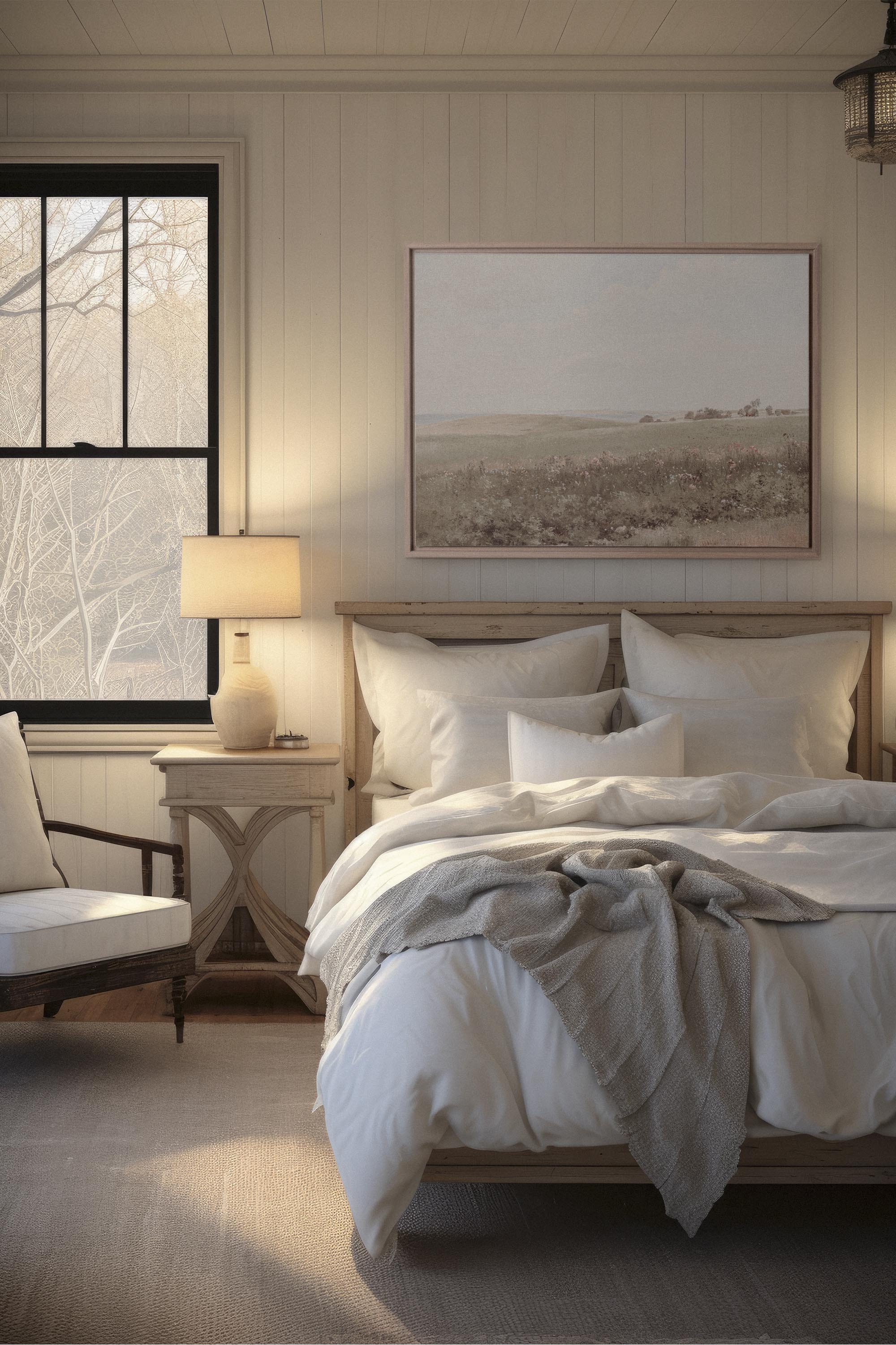 OLEKA CANVAS - MUTED GREEN MEADOW, Oeuvre sur toile étirée, encadré Brun Chêne