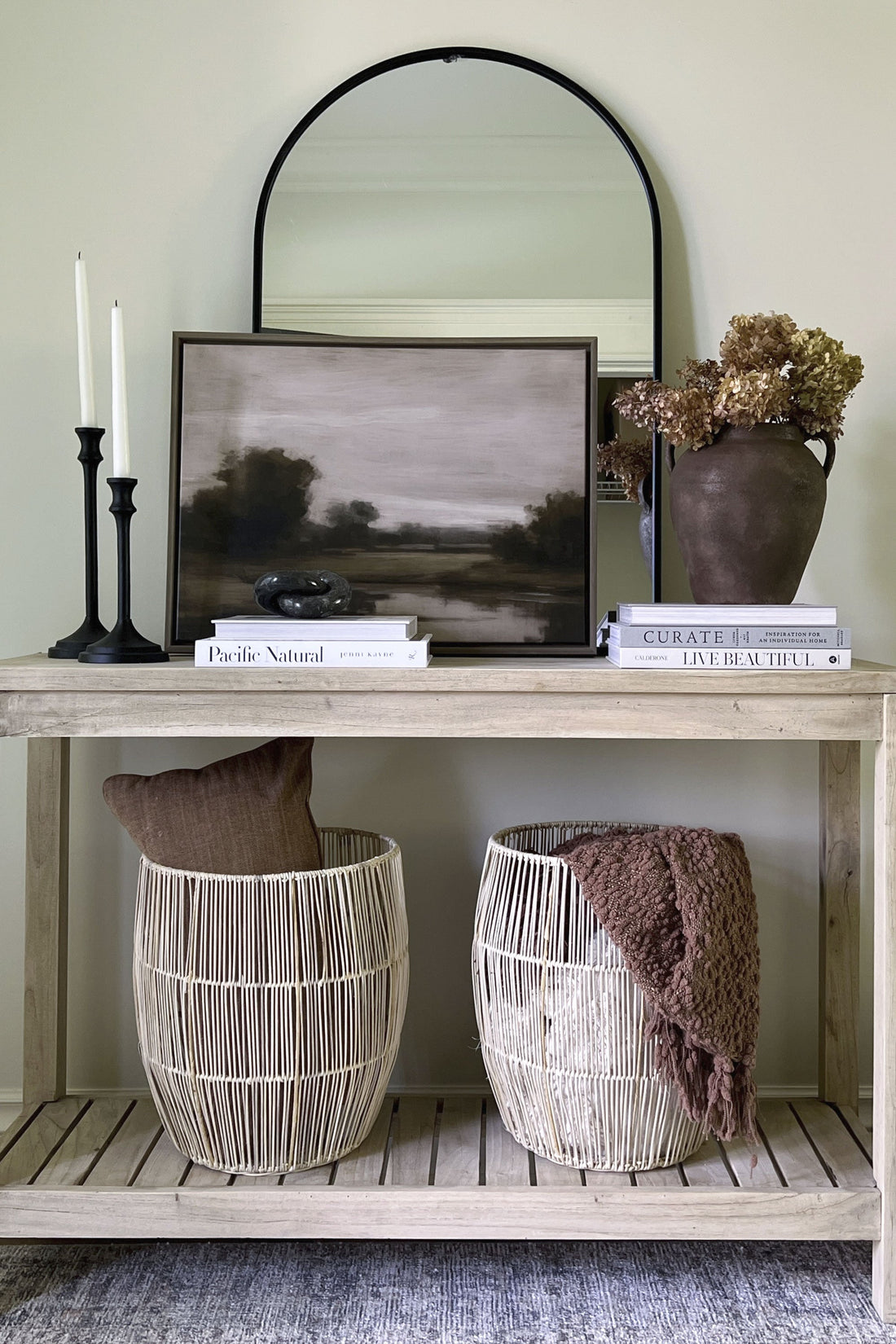 OLEKA CANVAS - VINTAGE COUNTRY RIVER, Oeuvre sur toile étirée, encadré Brun Chêne