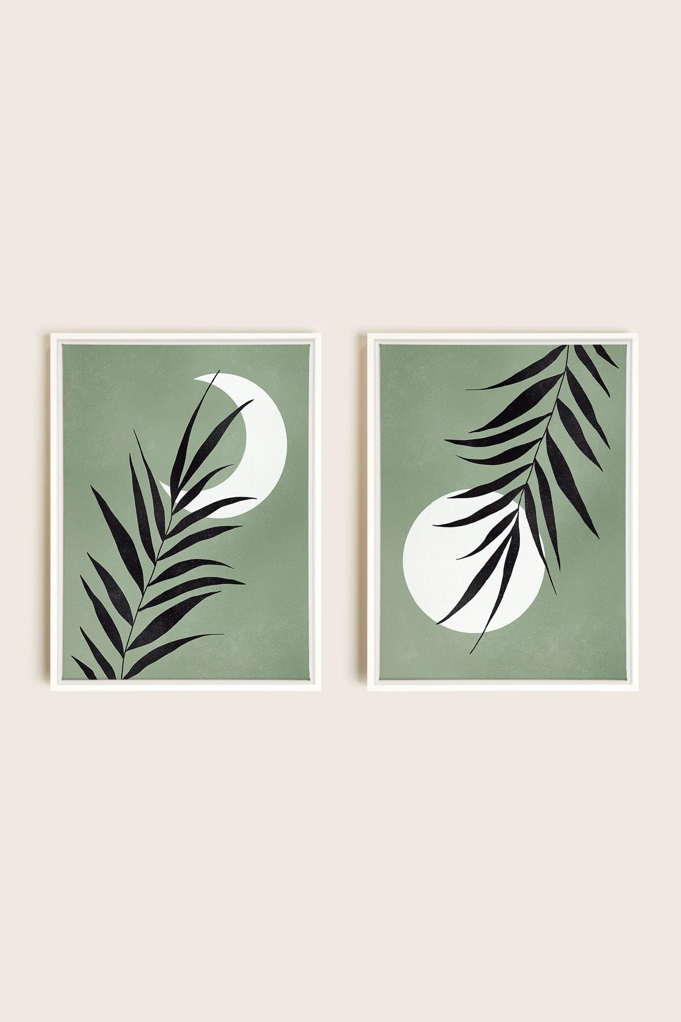 OLEKA CANVAS - MOONLIGHT SILHOUETTES, 2 Oeuvres sur toile étirée, encadré Blanc