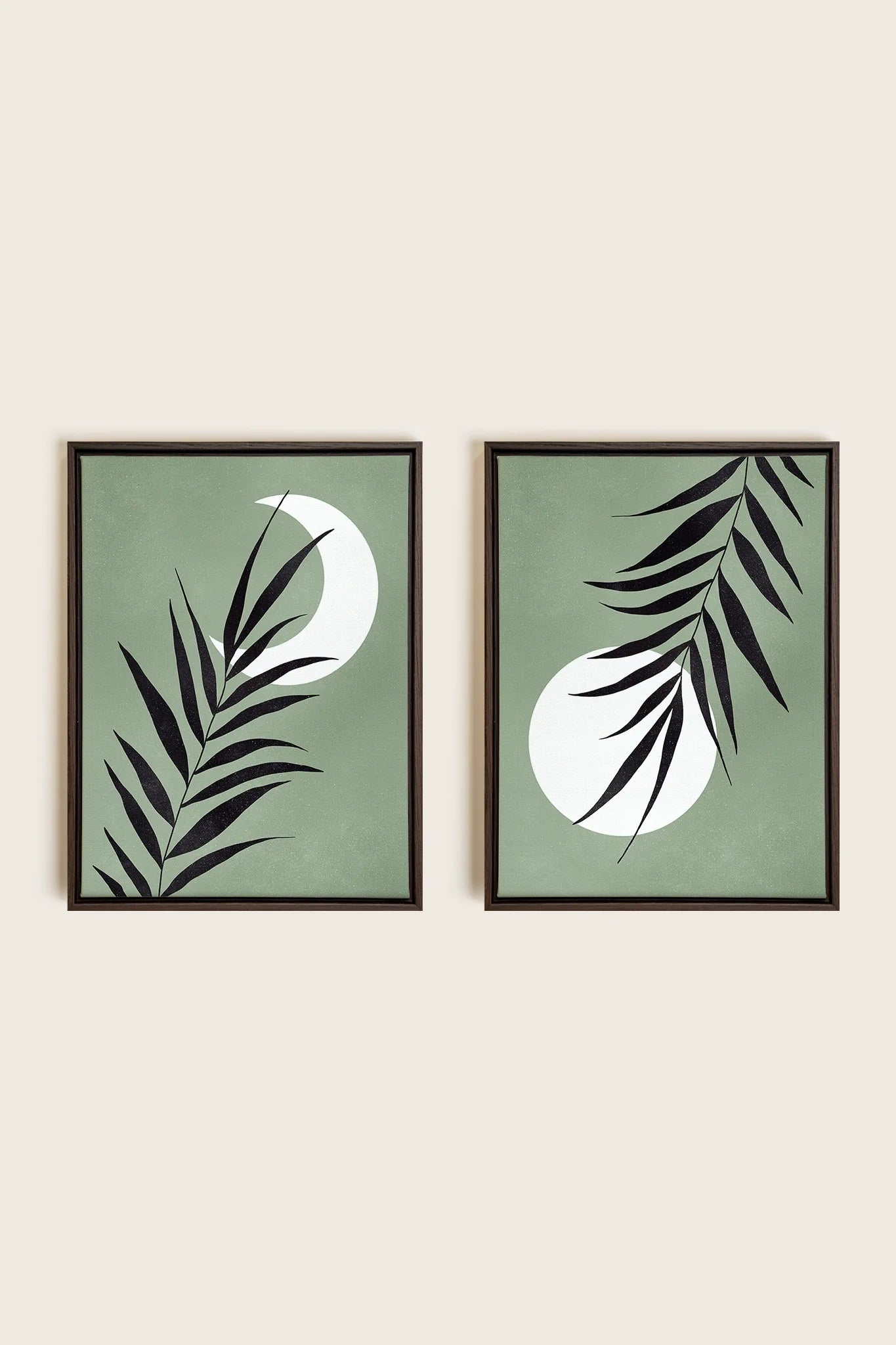 OLEKA CANVAS - MOONLIGHT SILHOUETTES, 2 Oeuvres sur toile étirée, encadré Brun Noyer