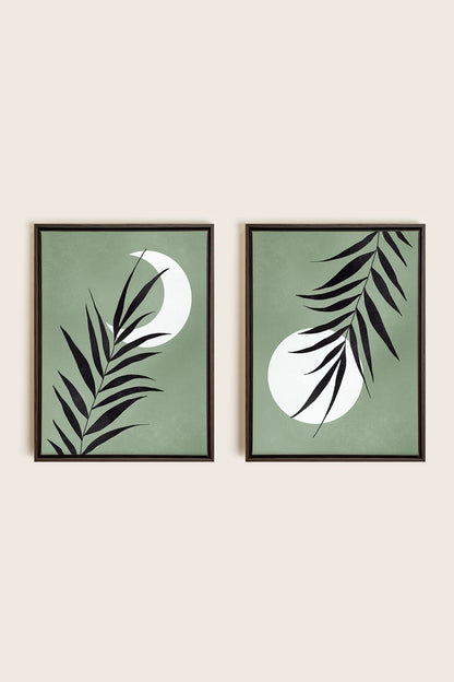 OLEKA CANVAS - MOONLIGHT SILHOUETTES, 2 Oeuvres sur toile étirée, encadré Brun Noyer