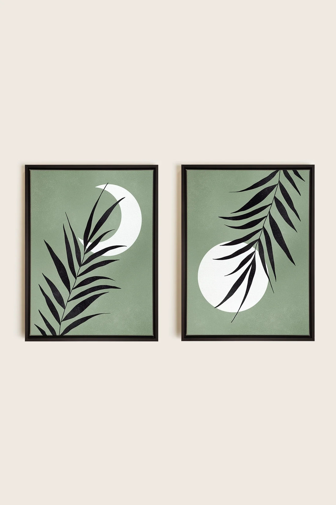 OLEKA CANVAS - MOONLIGHT SILHOUETTES, 2 Oeuvres sur toile étirée, encadré Noir