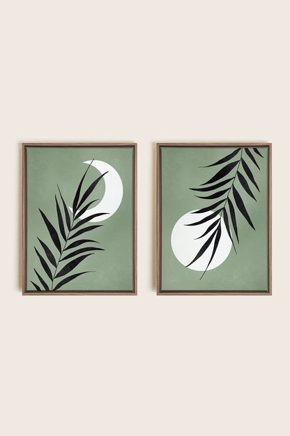 OLEKA CANVAS - MOONLIGHT SILHOUETTES, 2 Oeuvres sur toile étirée, encadré Brun Chêne