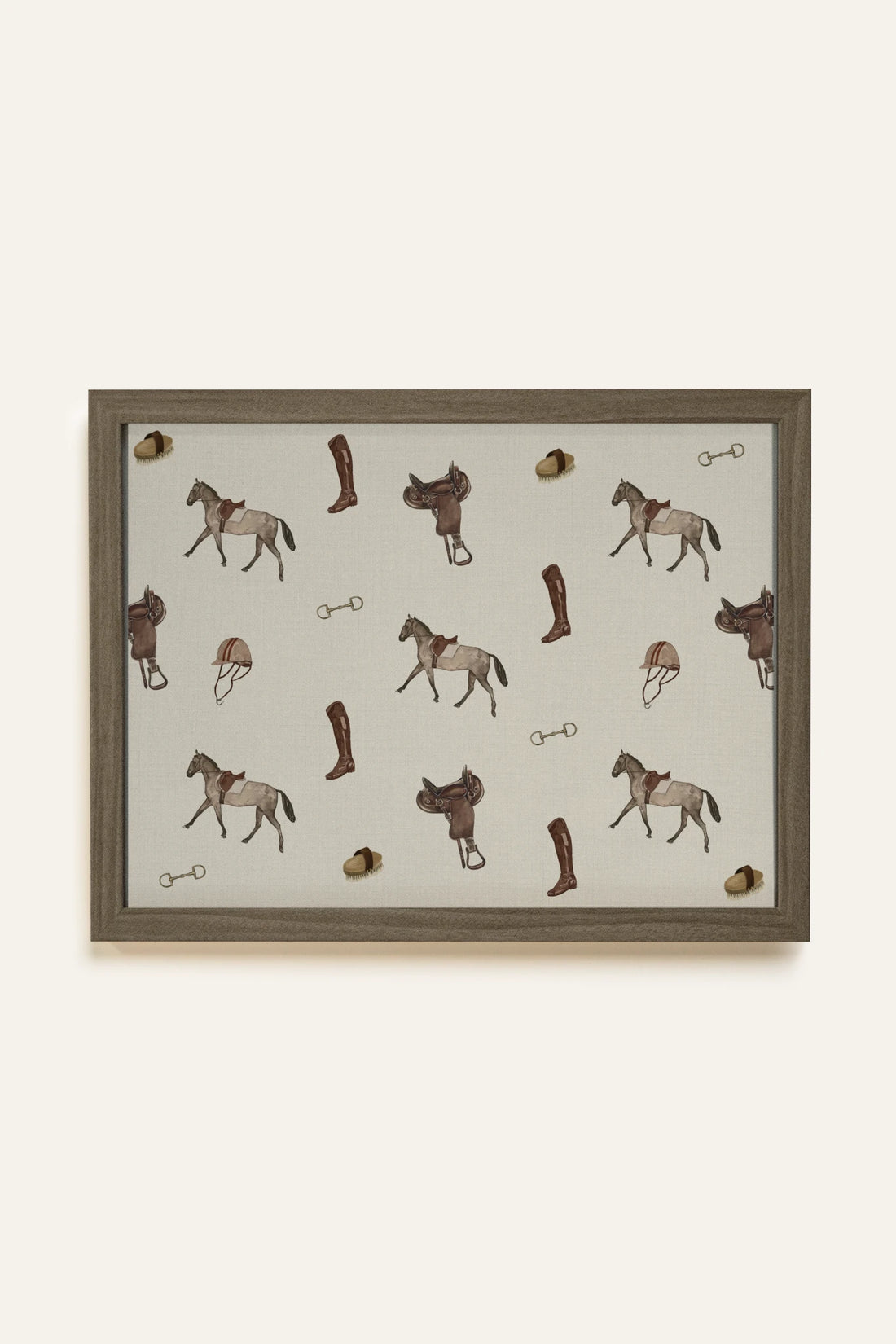 MOTIF ÉQUESTRE, Oeuvre sur toile rigide, encadré brun chêne