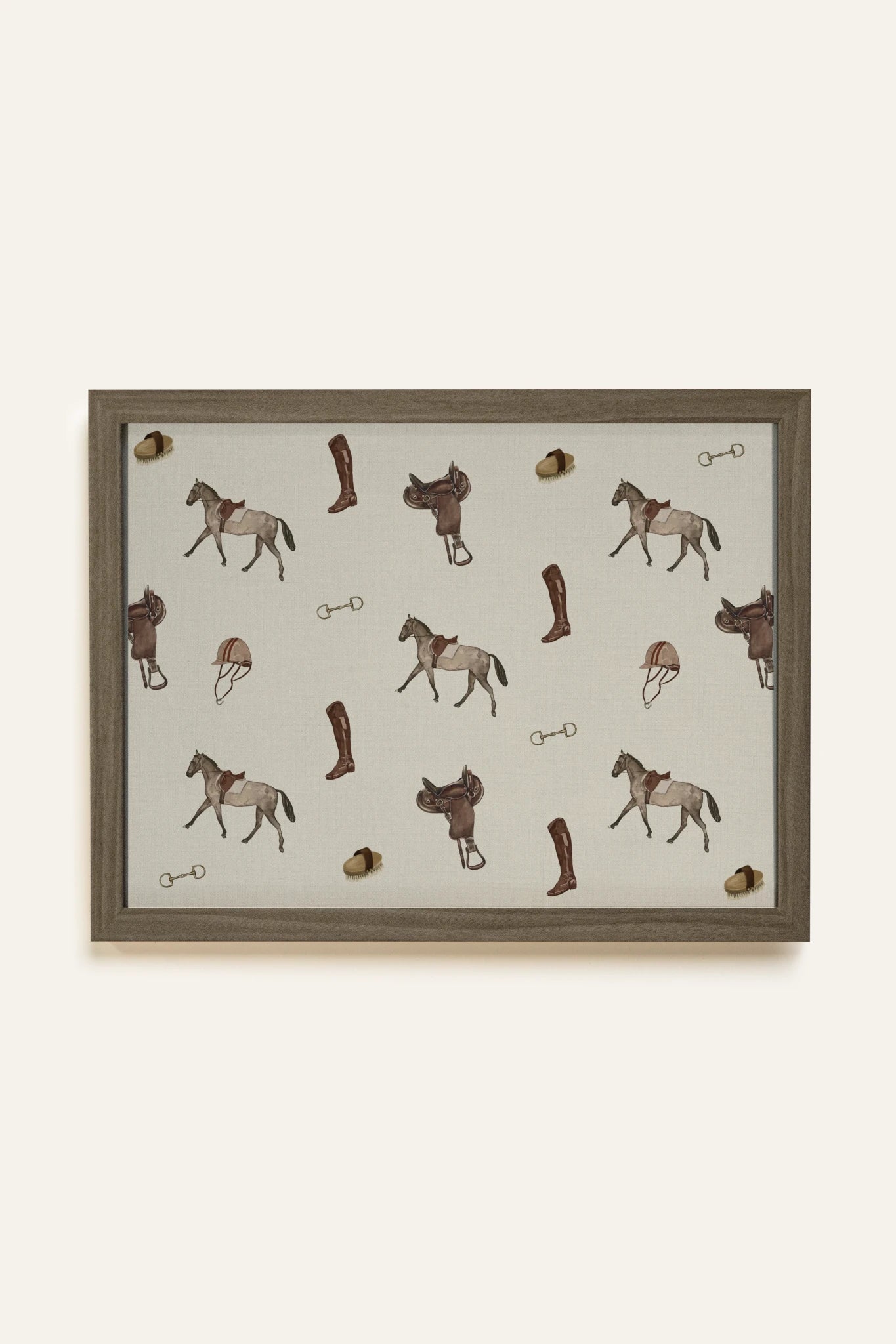 MOTIF ÉQUESTRE, Oeuvre sur toile rigide, encadré brun chêne
