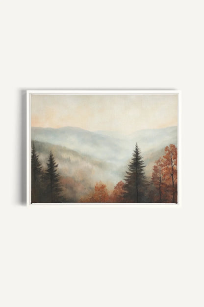 OLEKA CANVAS - MOUNTAIN MORNING, Oeuvre sur toile étirée, encadré Blanc