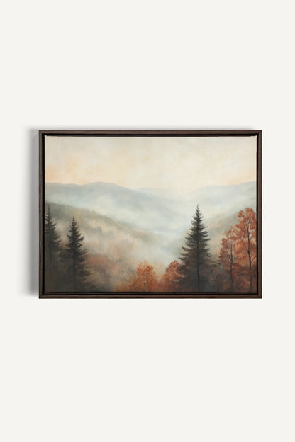 OLEKA CANVAS - MOUNTAIN MORNING, Oeuvre sur toile étirée, encadré Brun Noyer
