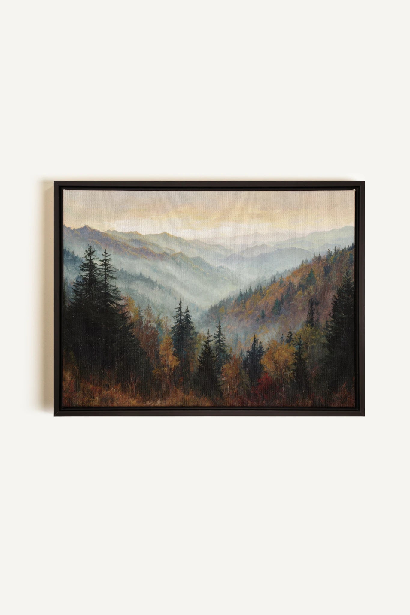 MOUNTAIN MORNING II, Artwork on stretched canvas, framed in black