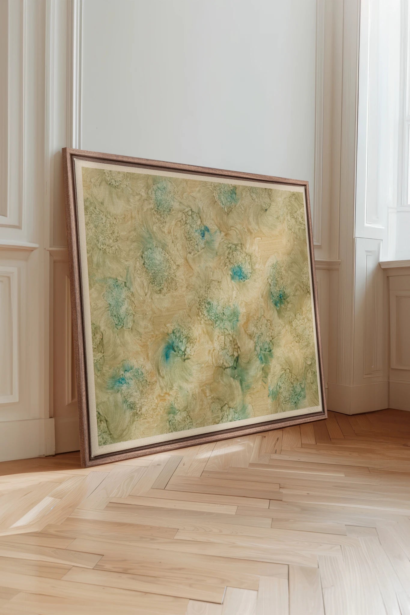 MOUSSE FLORALE, Work on stretched canvas, framed Oak Brown
