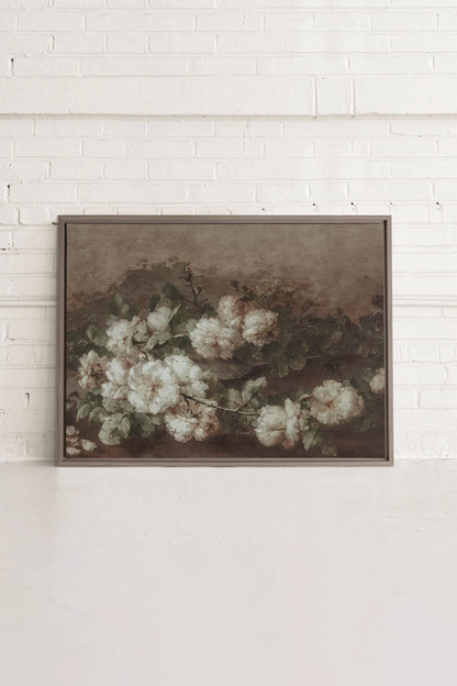 OLEKA CANVAS - WHITE PEONY, Oeuvre sur toile étirée, encadré Brun Chêne