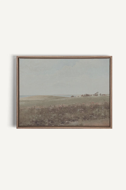 OLEKA CANVAS - MUTED GREEN MEADOW, Oeuvre sur toile étirée, encadré Brun Chêne