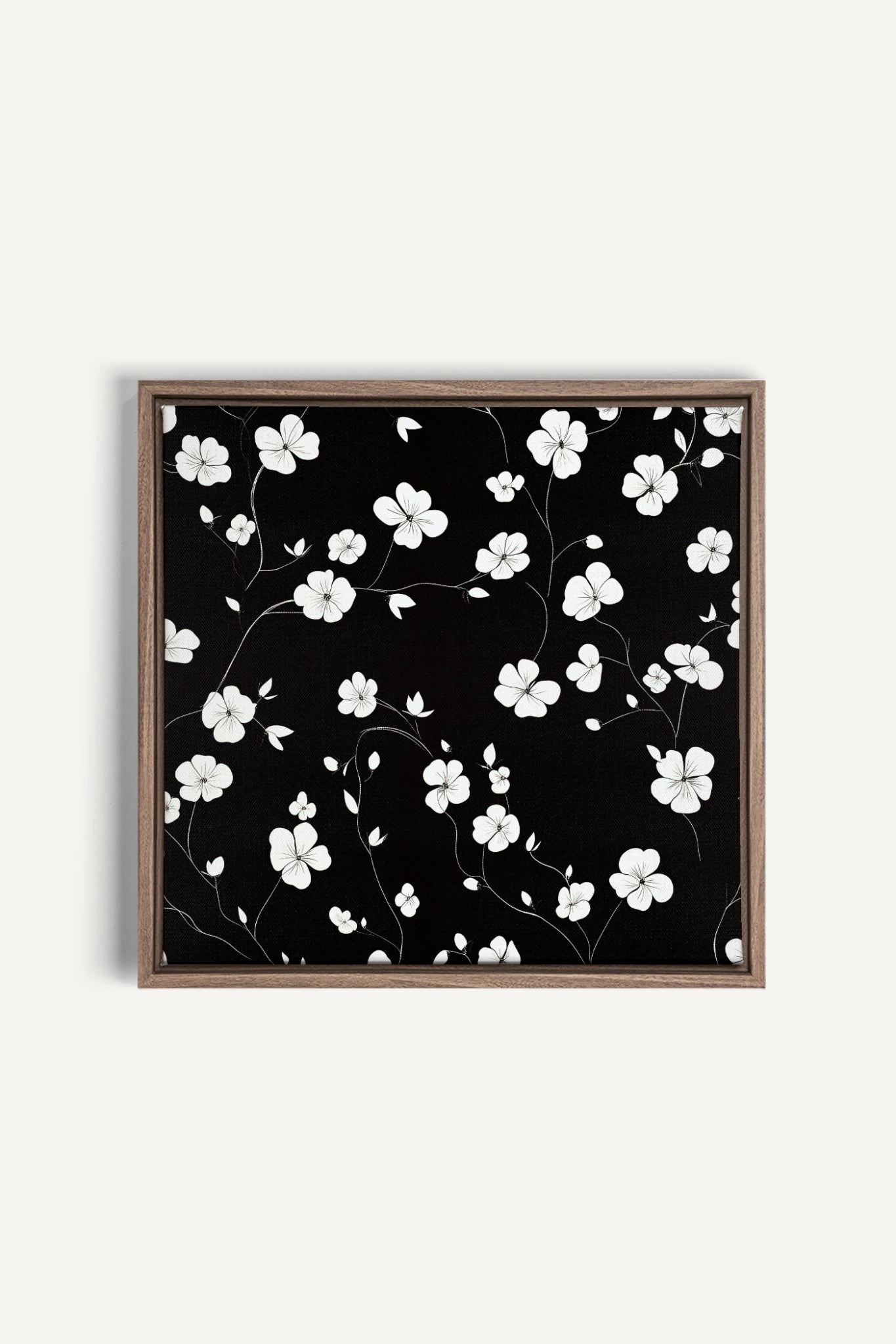 NOCTURNAL BLOOMS, Artwork on stretched canvas, framed in Brown Oak