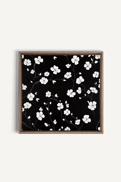 NOCTURNAL BLOOMS, Artwork on stretched canvas, framed in Brown Oak