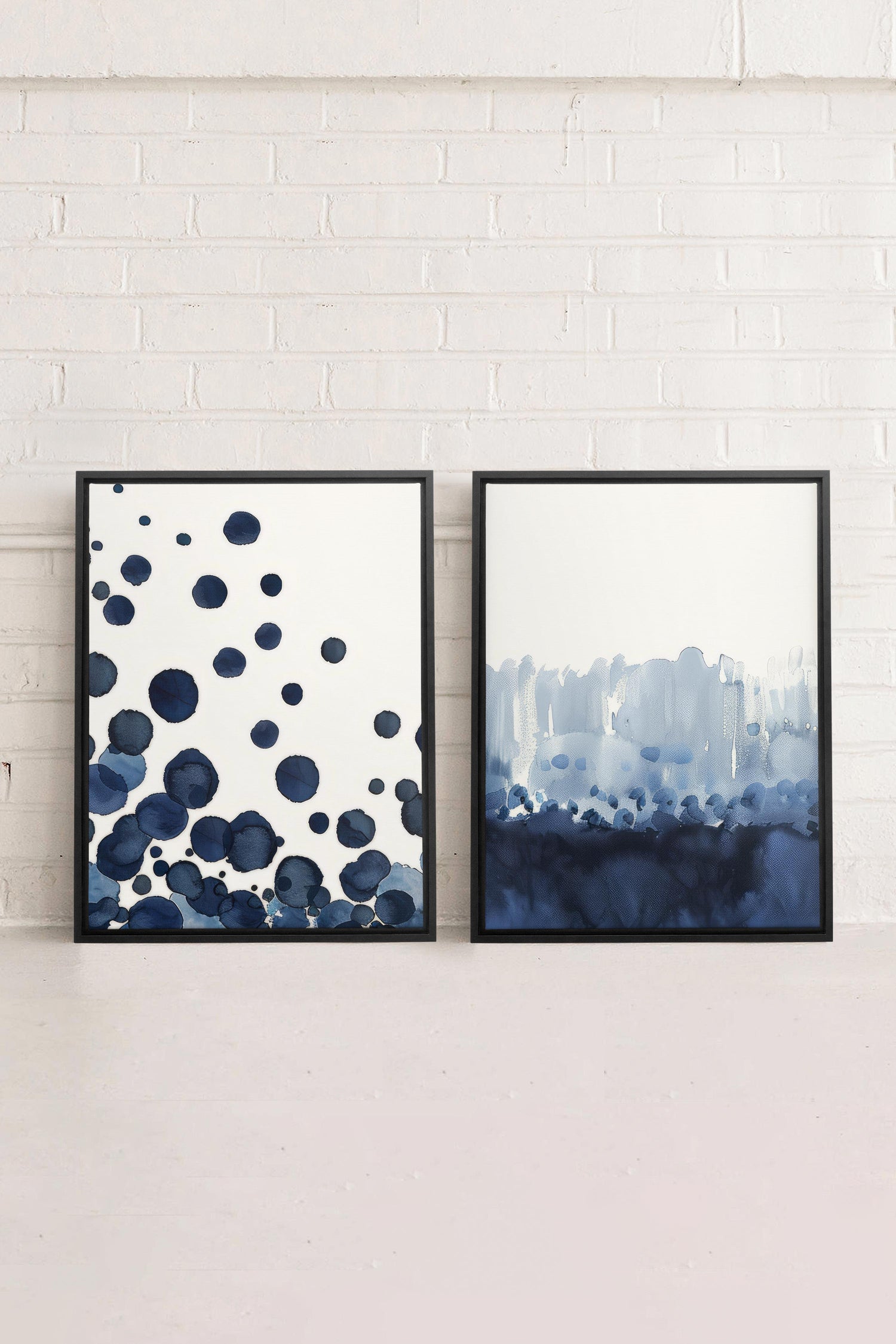 OLEKA CANVAS - OCEAN MIST DUO, 2 Oeuvres sur toile étirée, encadré Noir