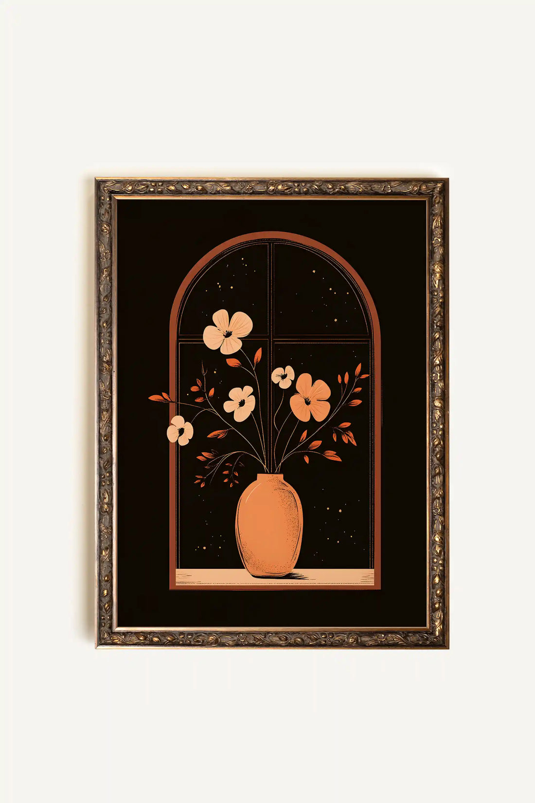 NUIT EN FLEURS, Artwork on rigid canvas, framed in Vintage Bronze