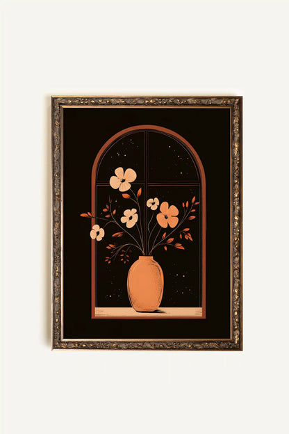 NUIT EN FLEURS, Oeuvre sur toile rigide, encadré Vintage Bronze