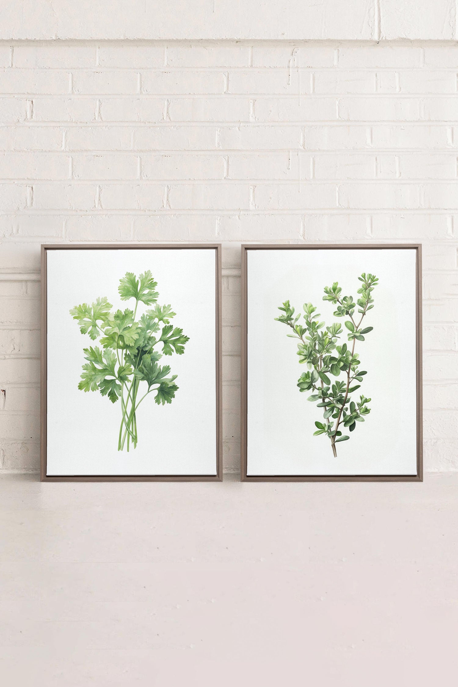 DUO FINES HERBES, 2 Works on stretched canvas, framed Oak Brown