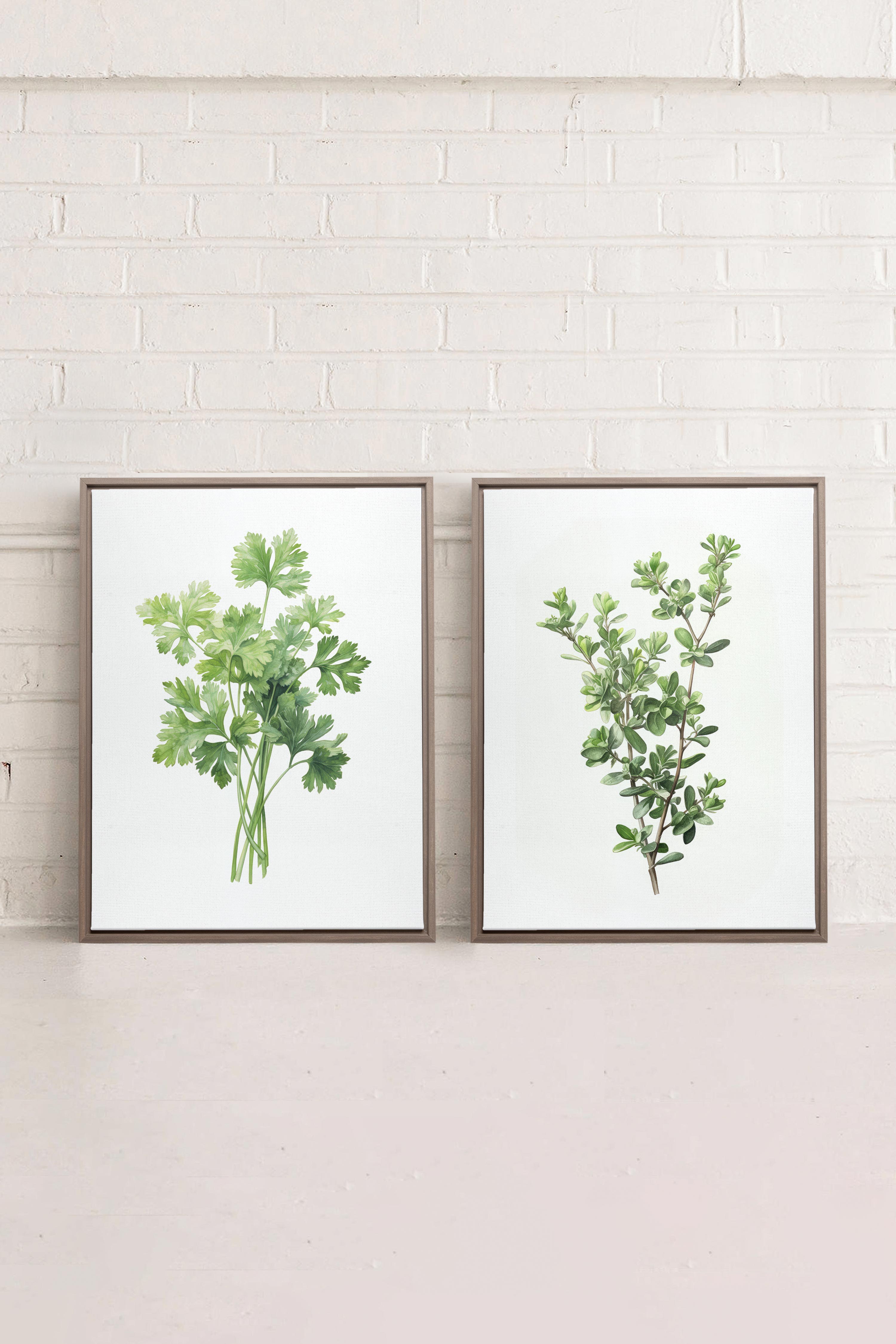 DUO FINES HERBES, 2 Works on stretched canvas, framed Oak Brown
