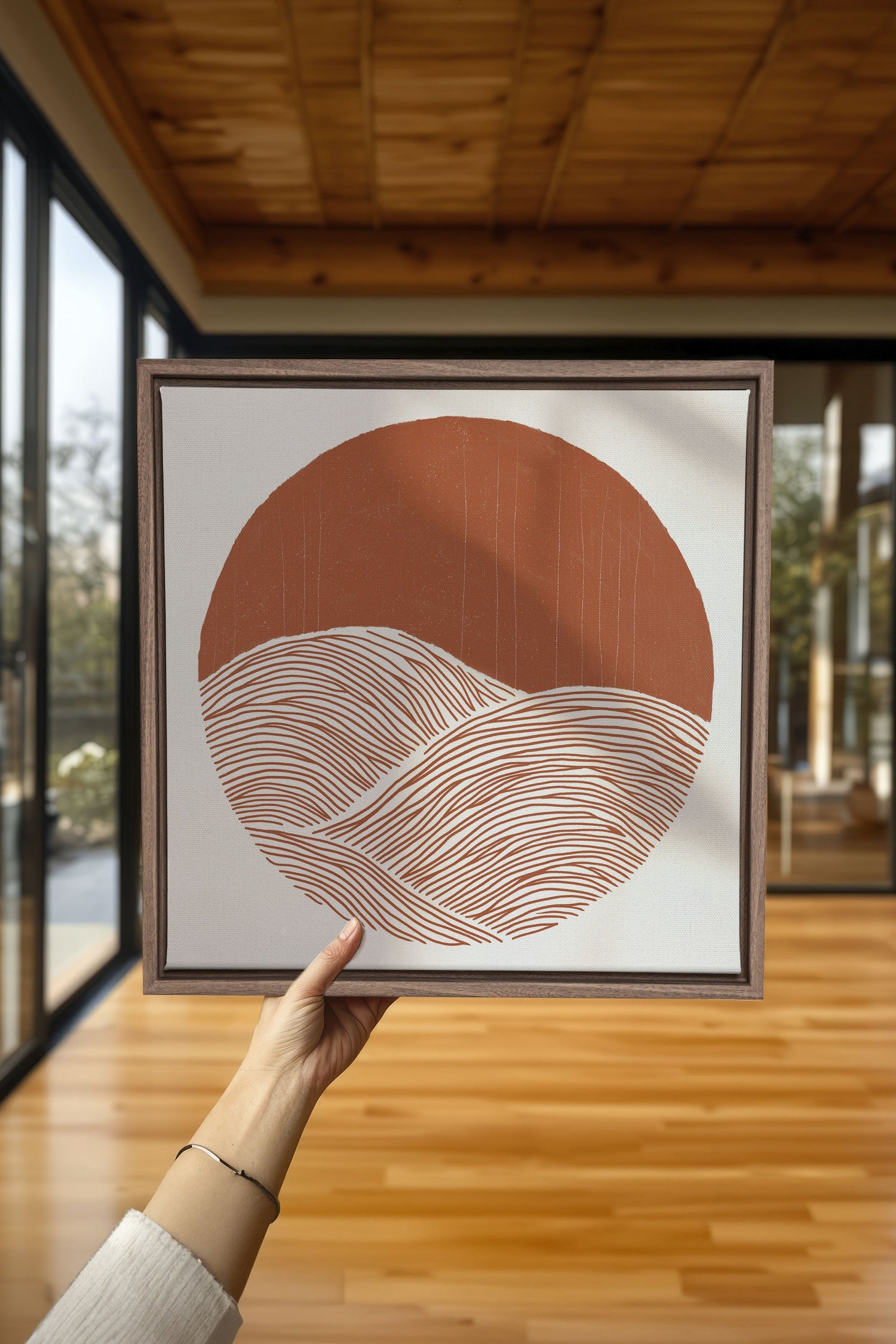 OLEKA CANVAS - EARTH WAVES, Oeuvre sur toile étirée, encadré Brun Chêne