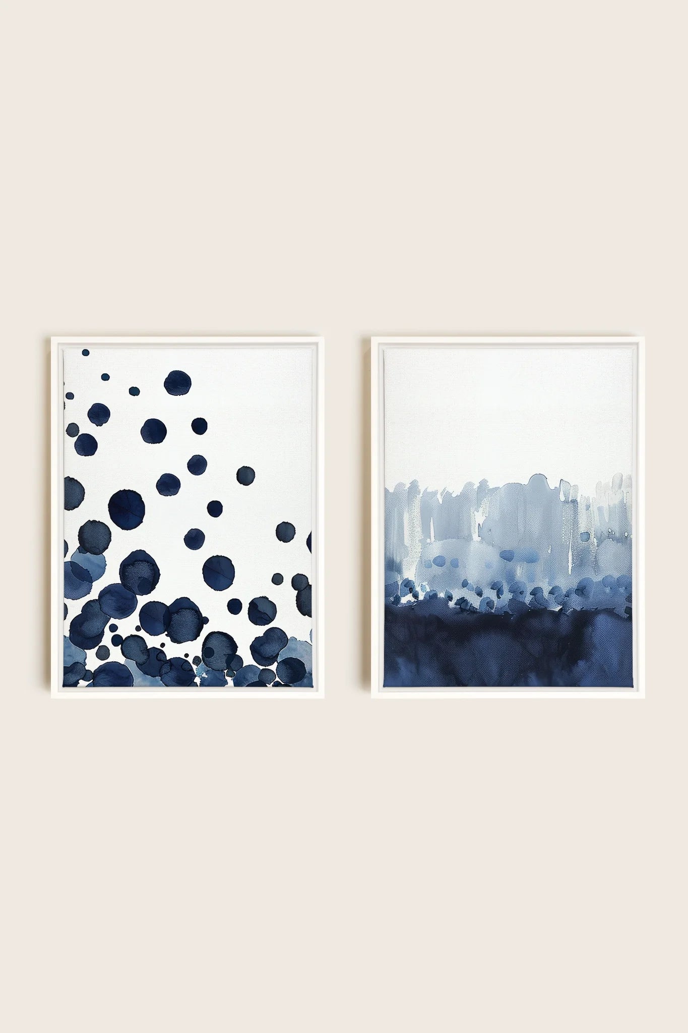 OLEKA CANVAS - OCEAN MIST DUO, 2 Oeuvres sur toile étirée, encadré Blanc