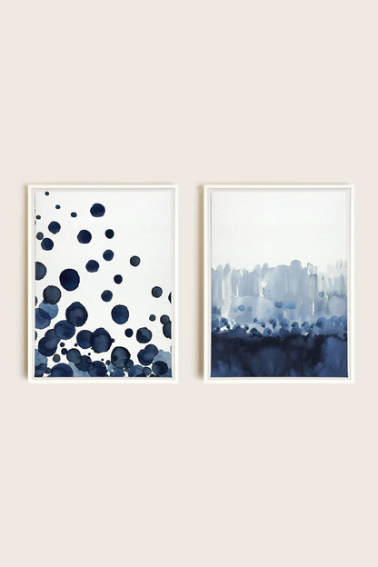 OLEKA CANVAS - OCEAN MIST DUO, 2 Oeuvres sur toile étirée, encadré Blanc