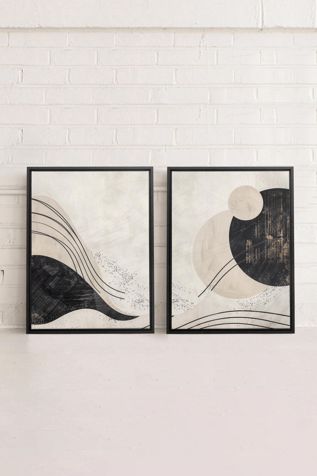 OLEKA CANVAS - MINIMALIST UNIVERSE DUO, 2 Oeuvres sur toile étirée, encadré Noir