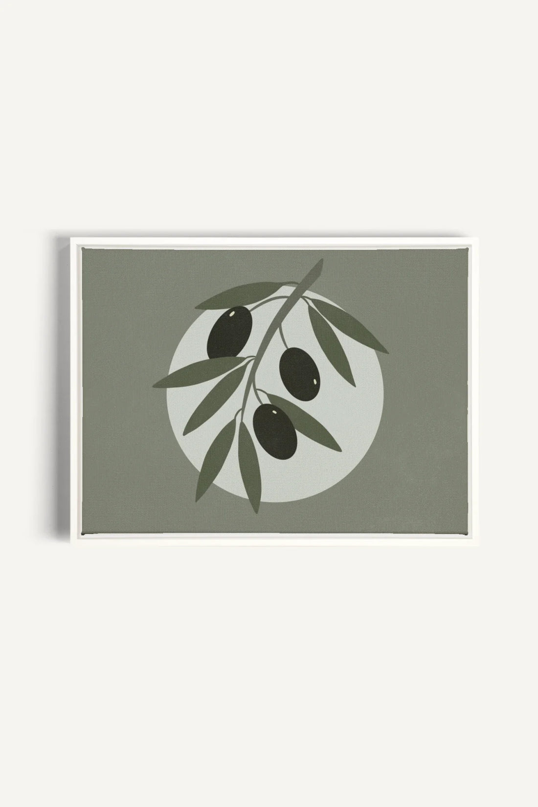 OLEKA CANVAS - OLIVE MOON, Oeuvre sur toile étirée, encadré Blanc