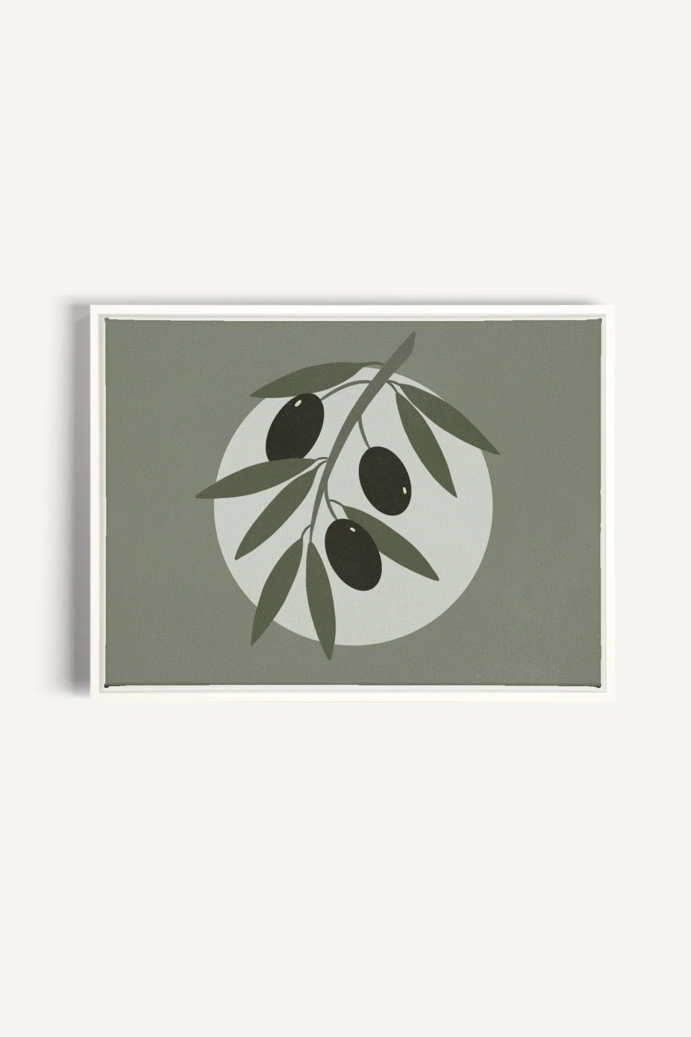 OLEKA CANVAS - OLIVE MOON, Oeuvre sur toile étirée, encadré Blanc