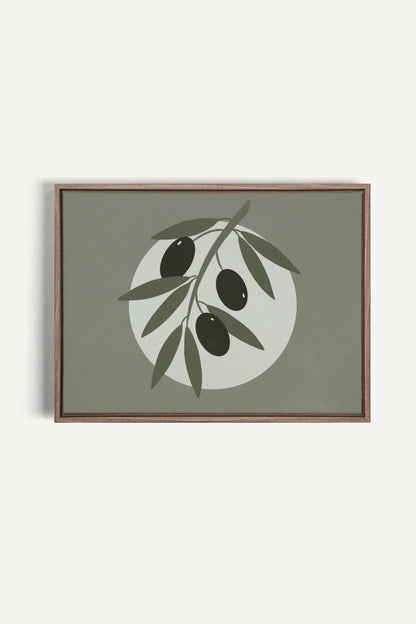 OLEKA CANVAS - OLIVE MOON, Oeuvre sur toile étirée, encadré Brun Chêne