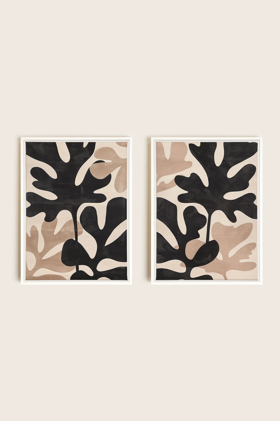 OLEKA CANVAS - ORGANIC SHADOWS DUO, 2 Oeuvres sur toile étirée, encadré Blanc