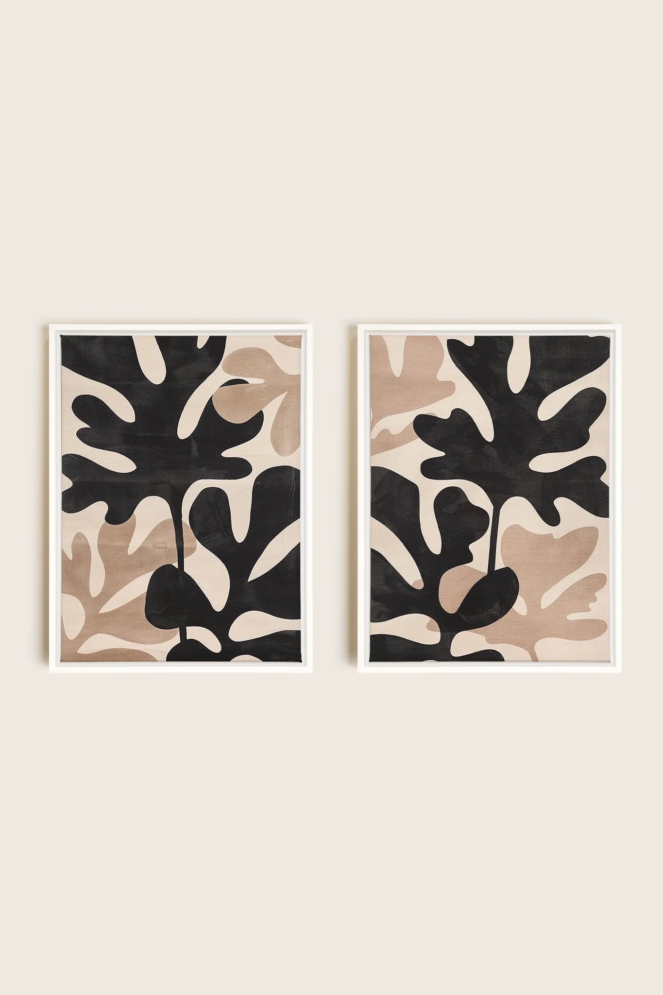 OLEKA CANVAS - ORGANIC SHADOWS DUO, 2 Oeuvres sur toile étirée, encadré Blanc