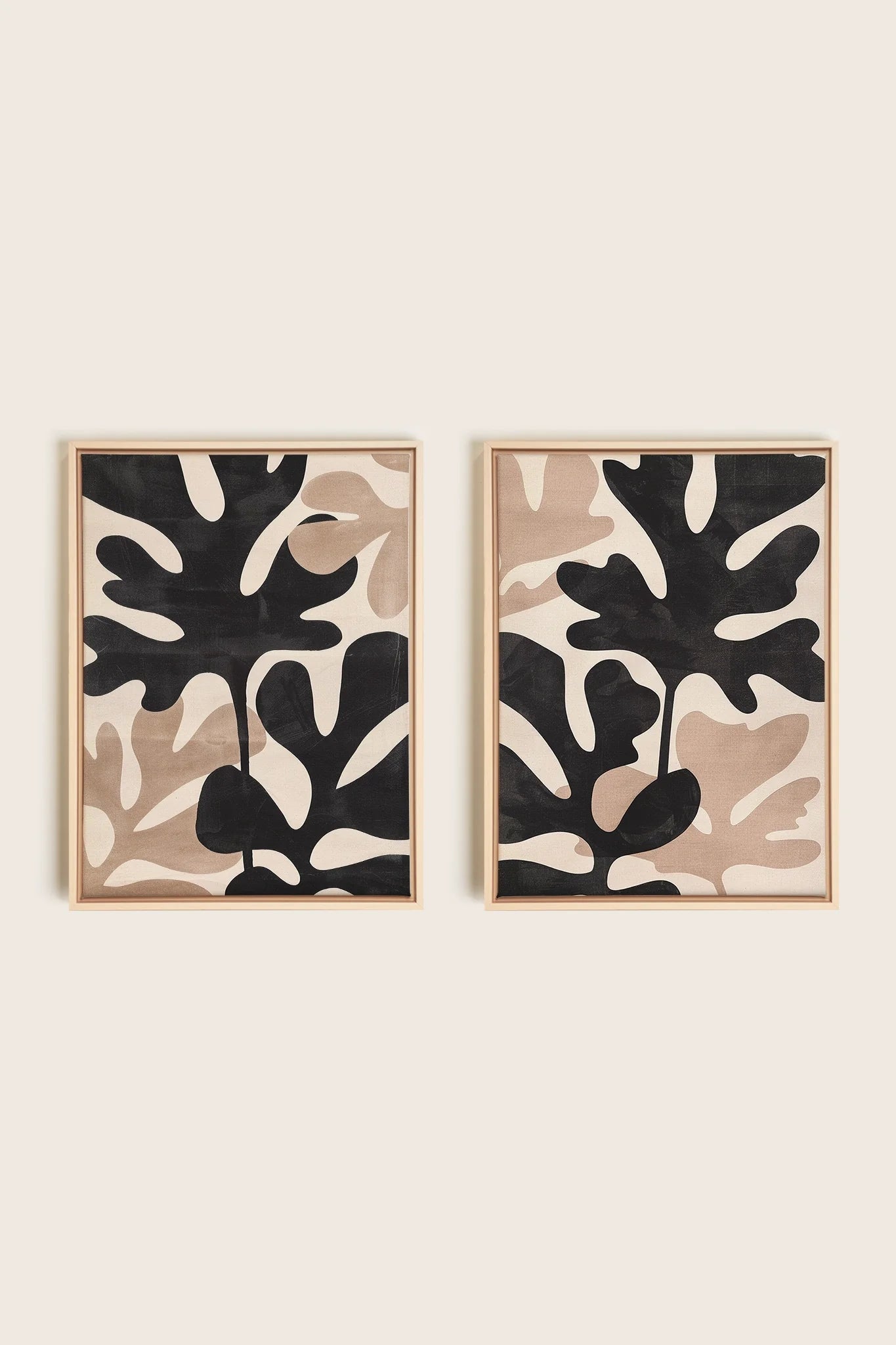 OLEKA CANVAS - ORGANIC SHADOWS DUO, 2 Oeuvres sur toile étirée, encadré Naturel Clair