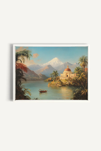 OLEKA CANVAS - PALACE BY THE LAKE, Oeuvre sur toile étirée, encadré Blanc