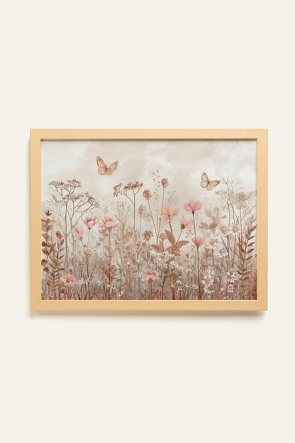 SUMMER BUTTERFLIES, Painting on rigid canvas, framed in Light Natural