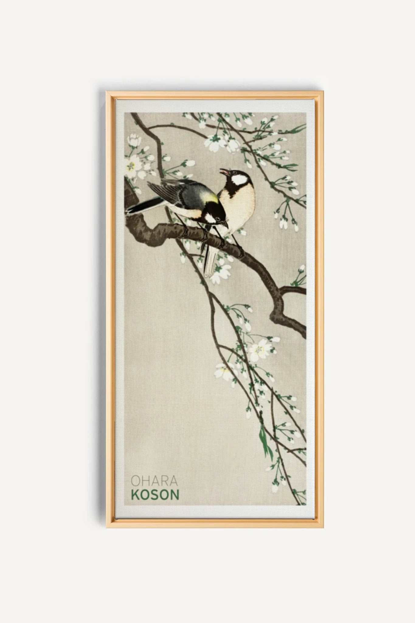 OLEKA CANVAS - PARIDÉS SUR BRANCHE DE CERISIERS, Oeuvre sur toile étirée, encadré Naturel Clair