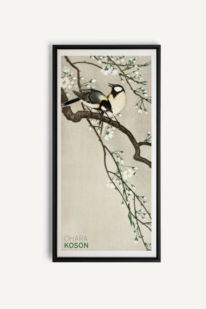 OLEKA CANVAS - PARIDÉS SUR BRANCHE DE CERISIERS, Oeuvre sur toile étirée, encadré Noir