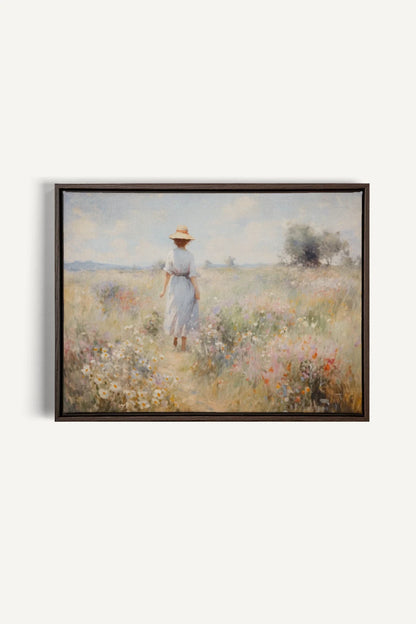 OLEKA CANVAS - Pastel Meadows, Oeuvre sur toile étirée, encadré Brun Noyer