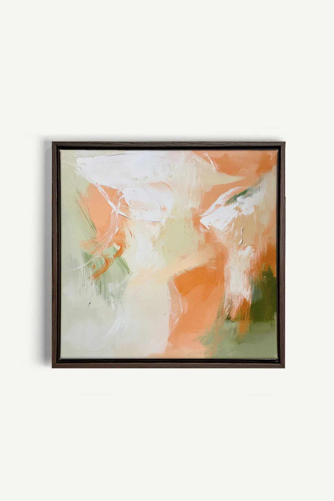 PEACHY FLOW, Artwork on stretched canvas, framed in Walnut Brown