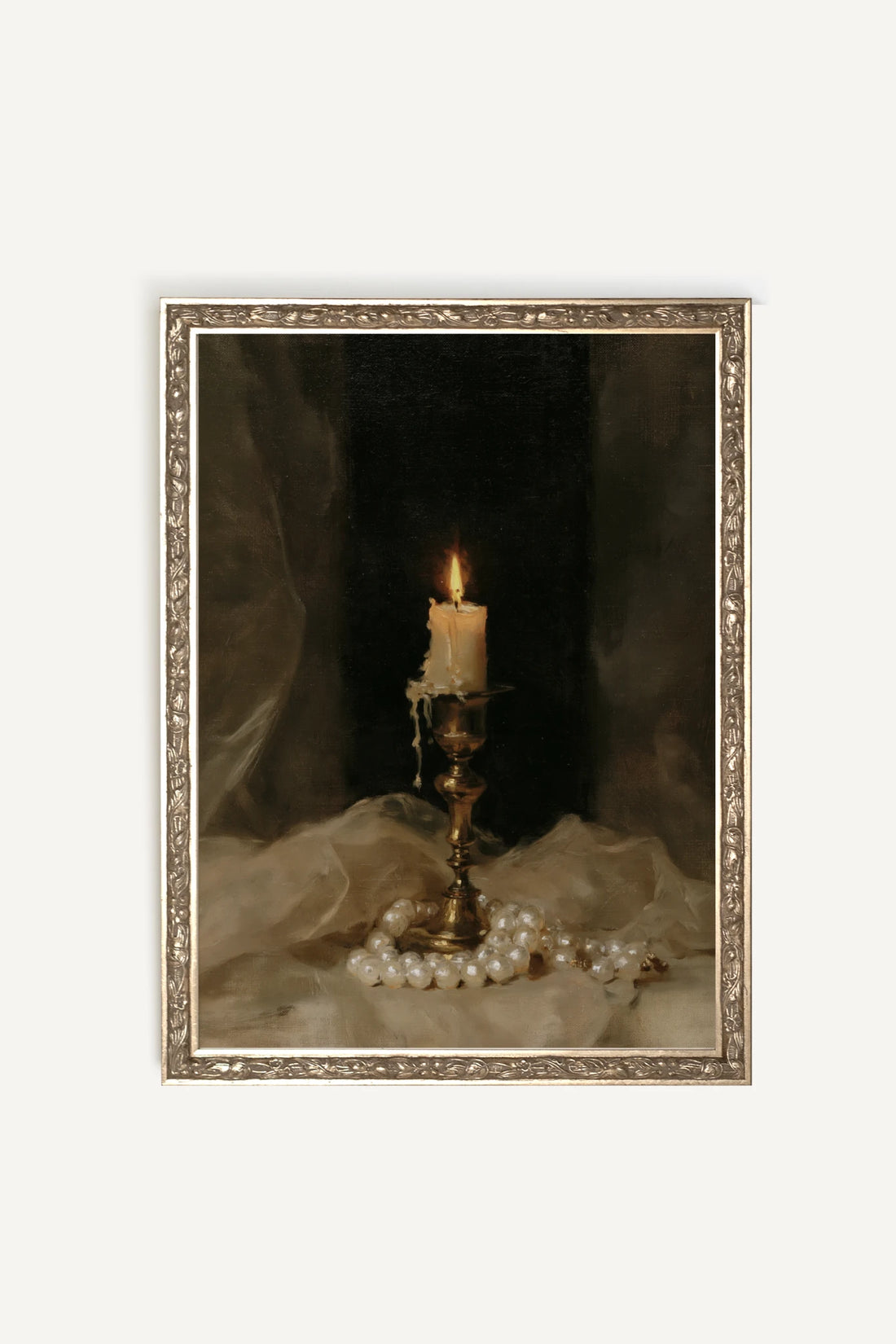 Pearls &amp; Flame, Oeuvre sur toile rigide, encadré Vintage Argent