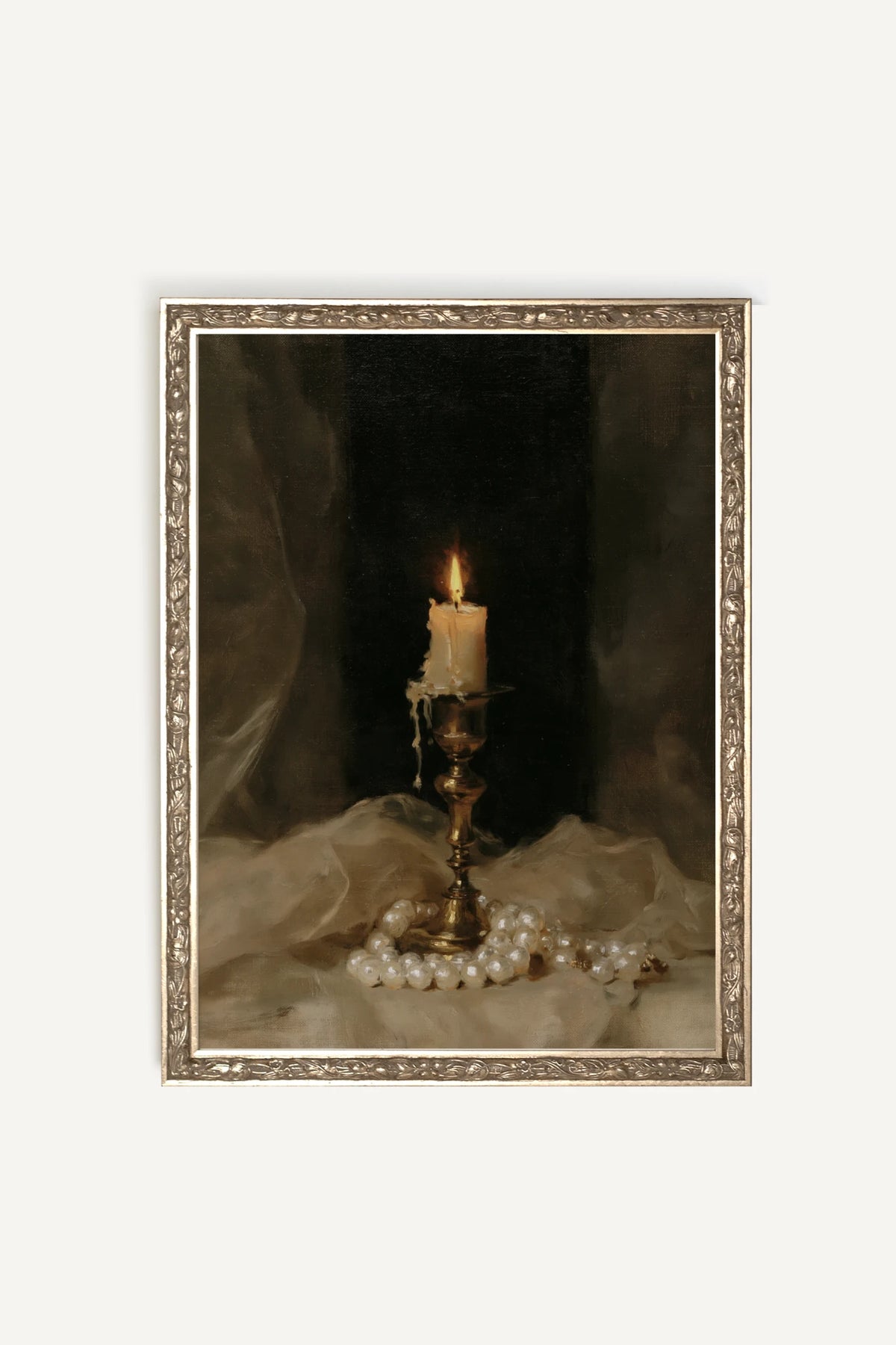 Pearls &amp; Flame, Oeuvre sur toile rigide, encadré Vintage Argent