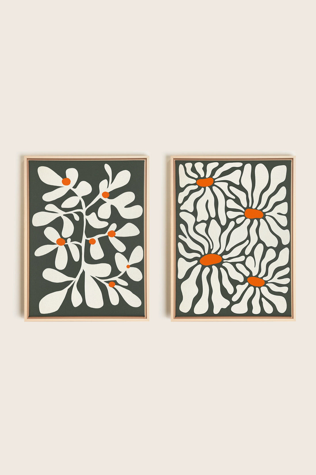 PÉTALES EN FUSION, 2 Oeuvres sur toile étirée, encadré Naturel Clair