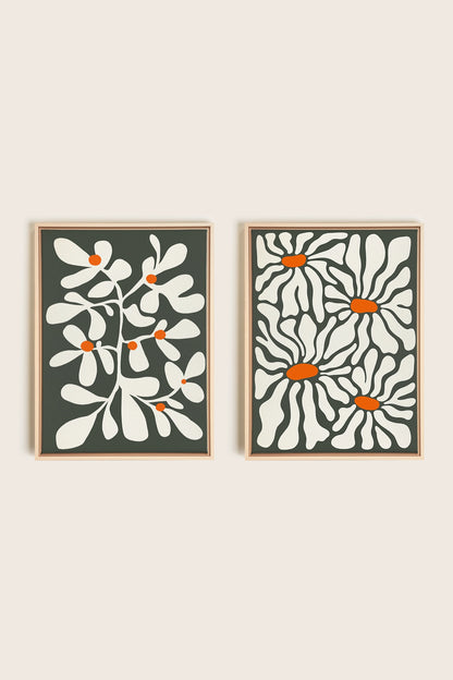 PÉTALES EN FUSION, 2 Artworks on stretched canvas, framed Natural Light