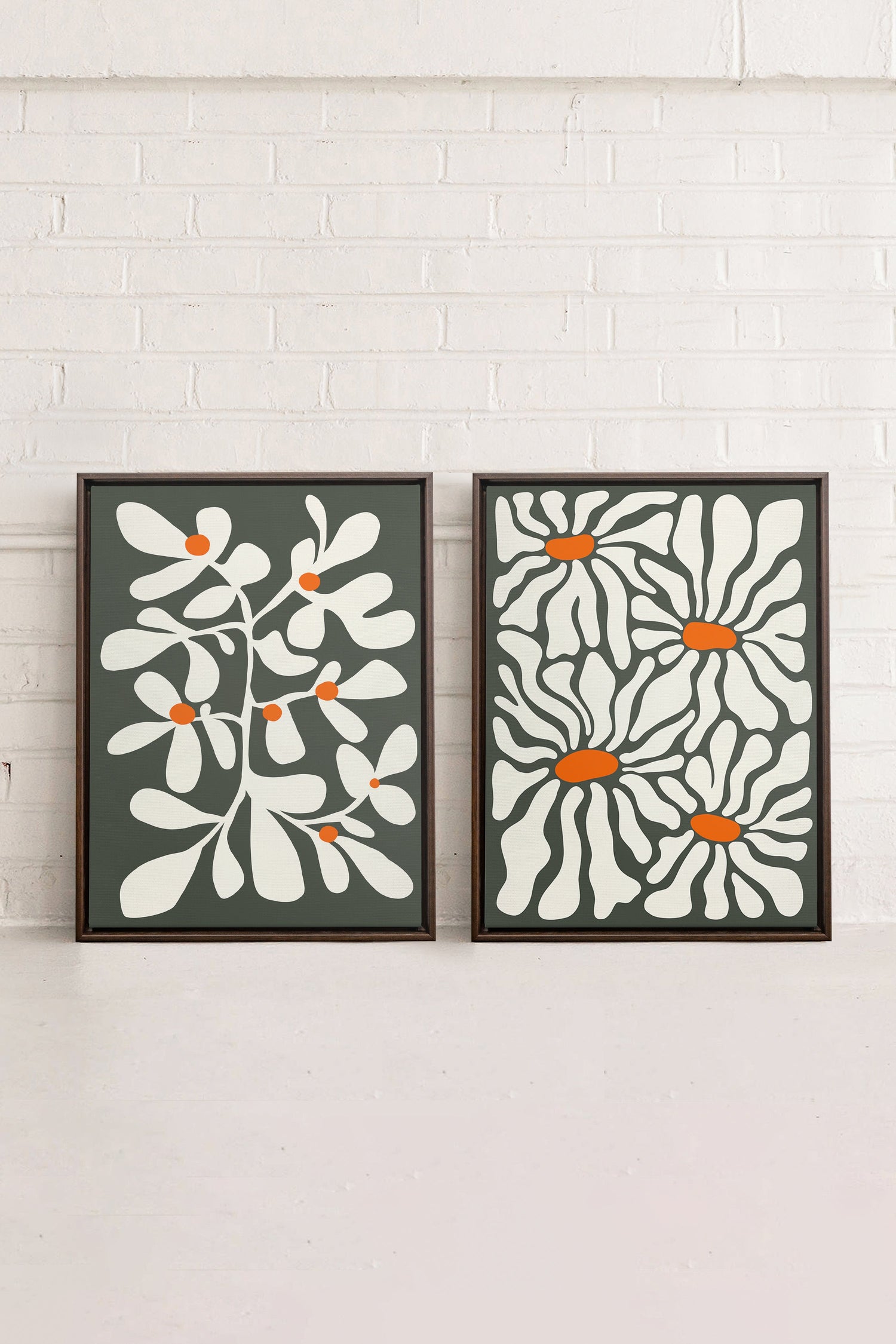 OLEKA CANVAS - PÉTALES EN FUSION, 2 Oeuvres sur toile étirée, encadré Brun Noyer